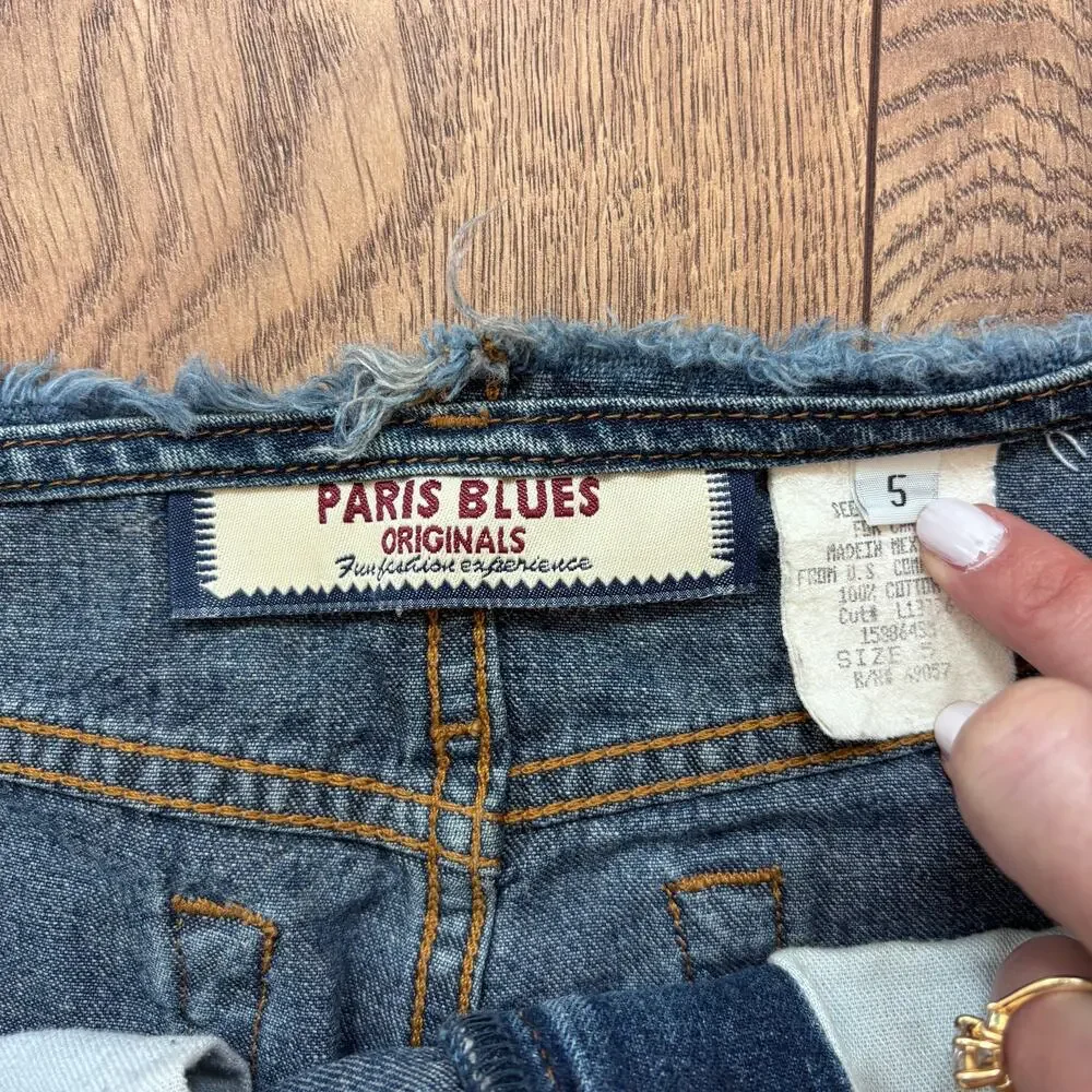 Y2K Paris Blues Long Denim Skirt Raw Hem Front Slit Low Rise Juniors 5